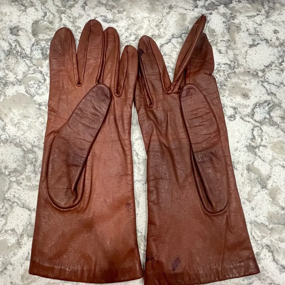 Vintage Grandoe Leather Gloves Brown Size M